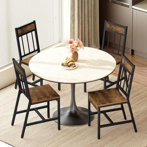 YATINEY Dining Chairs Set of 4, Industrial Kitchen Chairs with Metal Frame, Slanted Back, Wooden Dining Chair Set, for Kitchen, Living Room, Rustic Brown and Black CY03L4BR