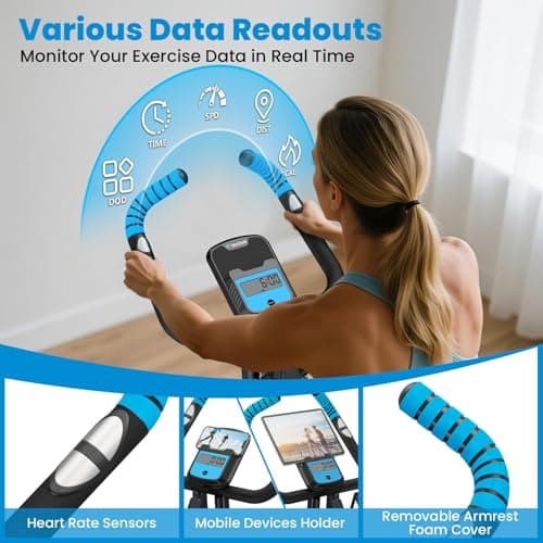 Foldable Exercise Bike, Multifunctional Indoor Stationary Bikes for Home with 8-Level Magnetic Resistance, Quiet Workout Bike with Arm Resistance Bands, LCD Monitor, 300LBS Capacity