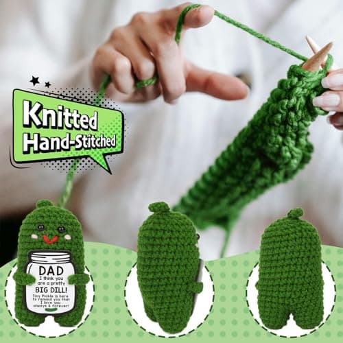 Fathers Day Gifts from Daughter or Son - Funny Crochet Pickle Plush with Big Dill Card - Unique Handmade Gift for Dad, Birthday, Christmas, New Dad Present