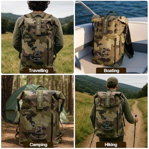 Dead Bird Enterprises Roll Top Waterproof Backpack, 25L Camouflage Pattern Dry Bag with MOLLE Loops and Adjustable Straps, WaterTight Duck Hunting Backpack for Camping, Hiking and Outdoor Travel