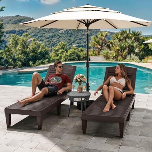 YITAHOME Outdoor Chaise Lounge Chair, Plastic Pool Chaise Lounge with 5-Position Backrest, Easy Assembly & Waterproof for Patio & Poolside, Set of 2, Brown