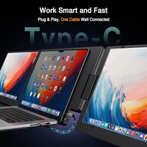 KYY 15.6" Laptop Screen Extender, 1080P FHD IPS Portable Monitor, One Cable USB-C Triple Monitor, Dual Travel Screen for 12"-17'' Laptops, 360° Rotation & Kickstand，X90D (Driver Need)