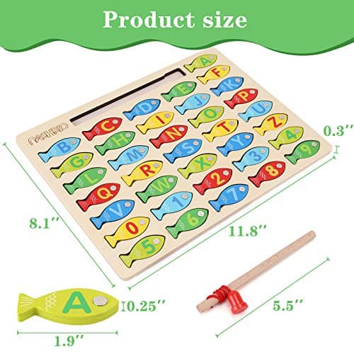 Magnetic Wooden Fishing Game Toy for Preschoolers, Alphabet Fish Catching Counting Games Puzzle with Numbers and Letters, Preschool Learning ABC and Math Educational Toys for 3 4 5 Years Old Kids B08JLSR6RN