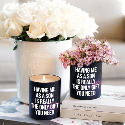 Mom Gifts for Birthday, Christmas - Mom candle with natural soy wax and lemongrass essential oil, 10 oz jar, gift-ready box Funny Gifts for Mom from Son, Having Me as a Son Lemongrass Candle B0GZH74W8K