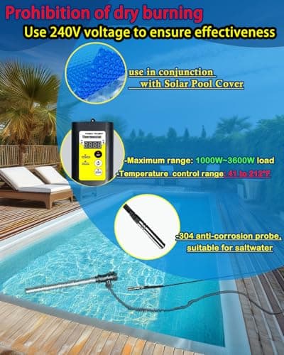 2000W Bathtub Heater | Pool Heater for Above Ground Pools, Portable Extra Baptistry Heaters for Baptismal Water Warmer, Inflatable Hot Tubs Warmer -120V Immersion Water Heaters for Bathtub