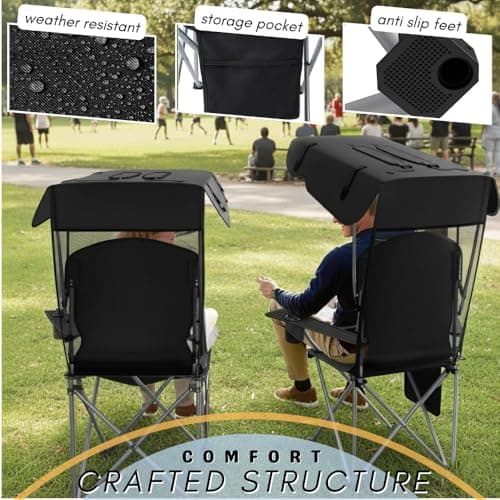 Portable Folding Camping Chairs with Canopy Shade, Beach Chair for Adults, Durable Weather Resistant 600D Oxford Cloth, Camping Chair with Canopy for Outdoors [Black]