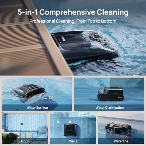 Beatbot AquaSense 2 Pro Cordless Robotic Pool Cleaner, Unmatched 5-in-1 Cleaning, Surface Parking, Skimmer with APP Control, Water Clarification, for Pools up to 3,875 Sq.ft – Obsidian