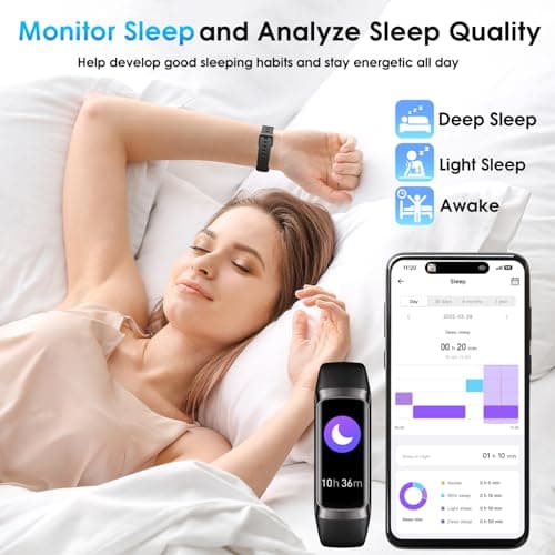 Fitness Tracker, 24/7 Heart Rate Blood Oxygen Blood Pressure Body Temp Monitor Sleep Calorie Tracker with 1.1" AMOLED Touch Color Screen Pedometer Smart Watch Waterproof for Women Men