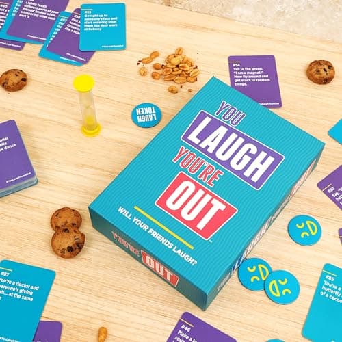 You Laugh You're Out A Party Game with Hilarious Charades Family Card Games for Adults & Kids, 125 Prompt Cards Fun Card Games for Family Game Nights, Gatherings, & Parties Ages 14+