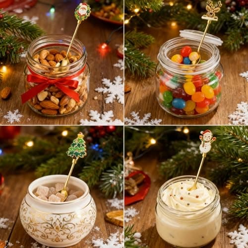 Christmas Teaspoon Gift Set of 4 |Premium 5.6 Inch Stainless Steel Small Spoon | Coffee Spoons for Dessert & Tea | Christmas Decorations Indoor & Kitchen Decor | Hostess Gifts