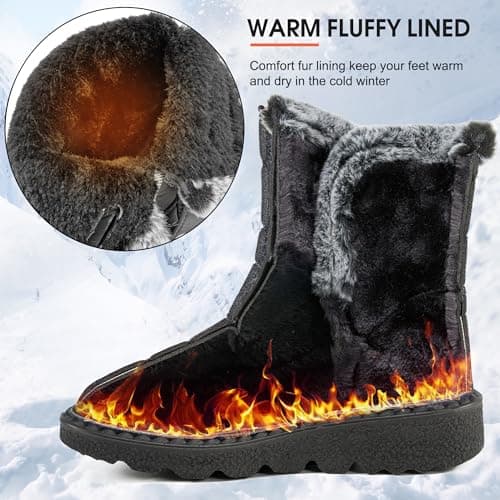 Ablanczoom Womens Winter Snow Boots With Warm Fur Lining Comfortable Booties Non Slip Waterproof Outdoor Shoes
