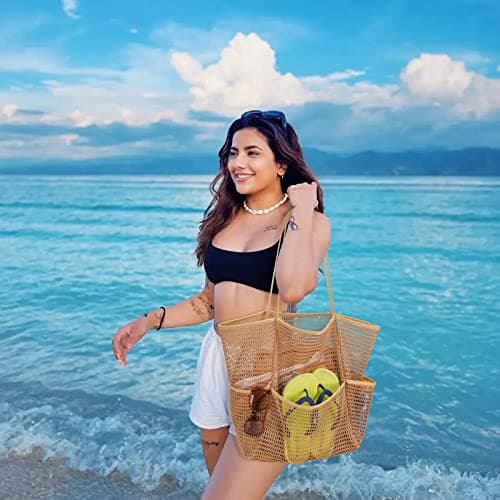 Tainehs Beach Bag - Mesh Tote Bag Beach Vacation Clothes for Women Pool Bag for Travel Pool Family Cruise Essentials 2026