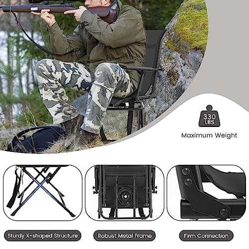 Goplus Hunting Chair, 360° Swivel Folding Hunting Blind Chair with Carrying Strap, 330LBS Capacity, Portable Deer Hunting Stool, Silent Ground Dove Hunting Chair, No Assembly