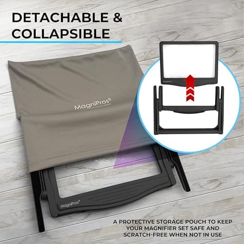 MAGNIPROS Patented 5X Large LED Page Magnifier with Detachable Stand | Eye Caring 3 Color Light Modes & Anti-Glare Lens to Reduce Eye Strain-Ideal for Reading Fine Print, Crafting, Low Vision Seniors