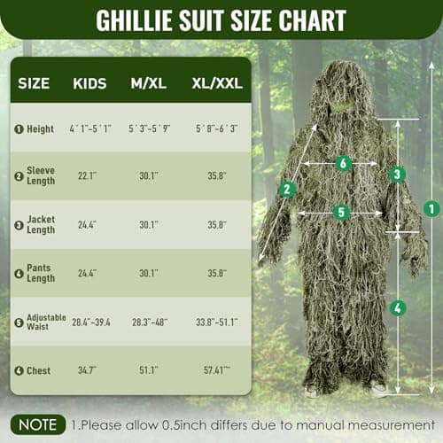 Seeutek 5 in 1 Ghillie Suit - 3D Camouflage Hunting Suits - Jacket, Pants, Hood, Carry Bag for Adults & Youth, M/L/XL/XXL
