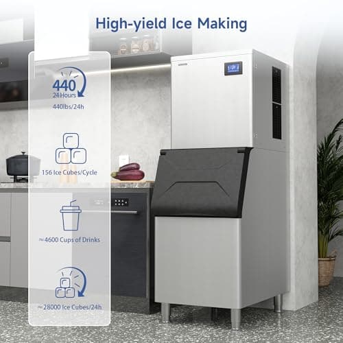 Real Relax Commercial Ice Maker 440 lbs/24H with 330 lb Storage Bin, ETL Approved Commercial Ice Machine with Automatic Self-Cleaning, LCD Display – for Restaurant, Bar, Hotel, Café