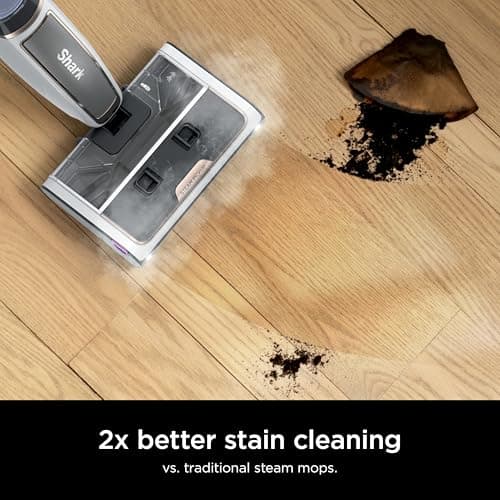 Shark Steam Pickup 3-in-1 Steam Mop Picks Up Debris, Deep Scrubs, & Steam Sanitizes - All At Once, Lightweight Steam Cleaner for Home, Steam Cleaner for Hardwood, Tile & Laminate, White, SD205CCO
