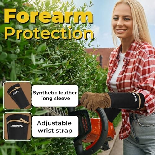 HANDLANDY Long Gardening Gloves for Men & Women, Pigskin Leather Rose Pruning Gloves, Breathable Thorn Proof Gauntlet Glove (Brown-Pigskin, M)