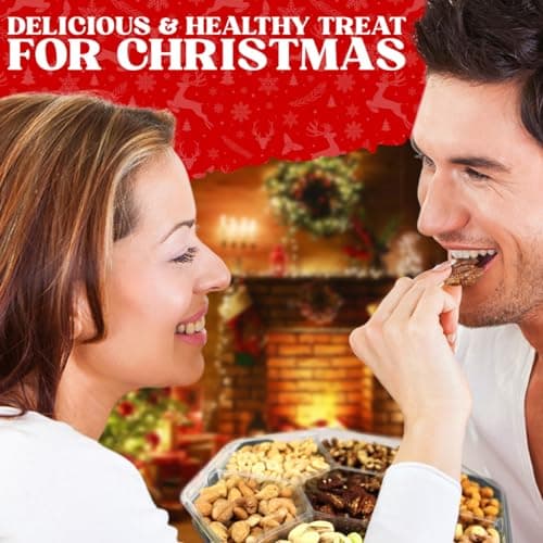 Christmas Nuts Gift Basket for Holiday Season, Premium Mixed Nut Assortment Gift Gourmet Snack Food Present Box, Christmas Gift Basket for Family (7 Sectional)