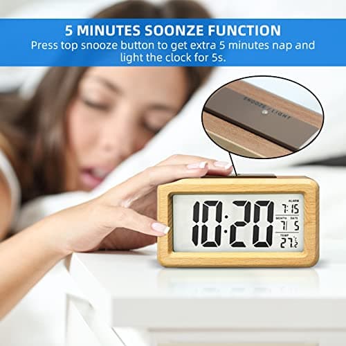 everwood Wooden Digital Battery Operated Alarm Clocks for Bedrooms, Beside, Table, Desk