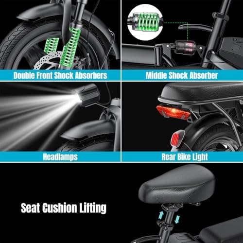 Electric Bike for Adults and Teens, 560W Motor 24MPH Compact Commuter Ebike, 32 Miles Range, 48V 10Ah Battery, 3 Shock Absorbers, 14" Mini Foldable Electric Bicycles with Basket, UL 2849 Certified