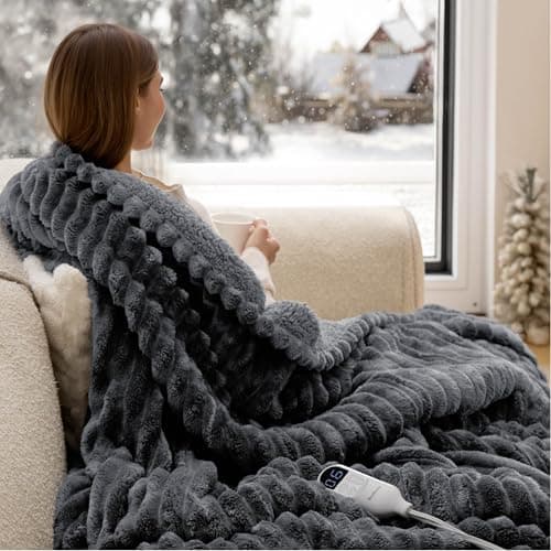 Preheat Function, 6 Heat & 6 Timer (Up to 10H) Settings, 8H Auto Shut Off, ETL & FCC, Gifts for Men Senior, Cozy Room Decor Bedsure Thick Heated Blanket Electric Throw, Fast Heating, Grey 50"x60" B0BZYX45MR