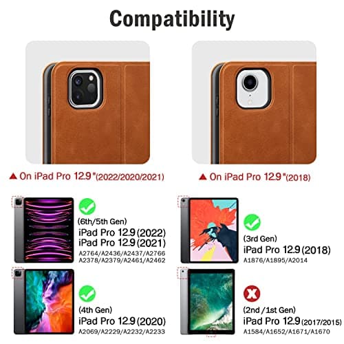 auaua Case for iPad Pro 12.9 6th/5th/4th/3rd Generation 2022/2021/2020/2018, Slim Durable Leather Stand Cover with Pencil Holder, Auto Sleep/Wake (Brown)