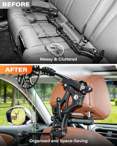 A2C Bow Hanger for Truck, Aluminum Headrest Bow Hanger Set with 6.5" Foldable Arm to Hold & Protect Bow, Truck Bow Holder Holds Recurve/Compound Bows & Hunting Gear fits Truck/SUV/Car