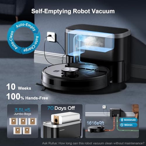 Robot Vacuum and Mop Combo, 11500Pa Suction, 3-in-1 Robotic Vacuum with Smart LiDAR Navigation, 70 Day Self-Emptying,160 Min Runtime,App/Alexa/Voice Control, Ideal for Pet Hair, Carpet & Hard Floor