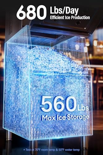 Commercial Ice Maker Machine 680LBS/24H, 1200W Industrial Ice Machine with 560LBS Stainless Steel Storage Bin, Air Cooled Modular Ice Cube Machine (Silver)