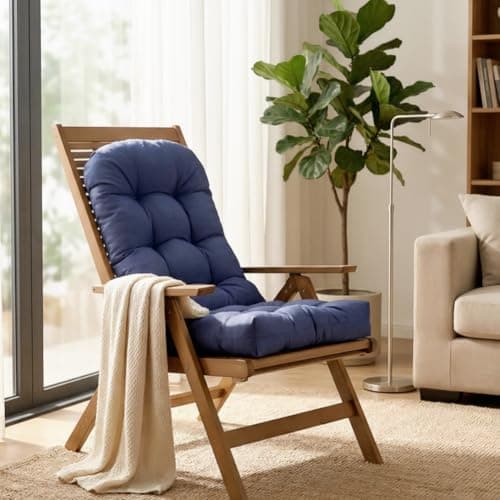 Adirondack Chair Cushion, Waterproof Indoor/Outdoor Rocking Chair Cushion ，44inch/48inch High Back Patio Cushions with Ties，Waterproof，Sunscreen and Fade-Resistant (Navy Blue, 44x20in)
