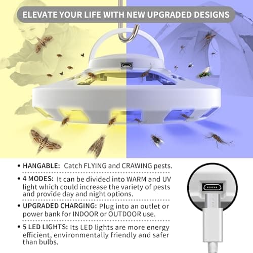 Frogoom 2 Packs Flea Traps for Inside Your Home with 6 Sticky Pads, Fleas Light Traps Kills Fleas in House, Hanging Flea Lamp with USB Cable Pest Control for Bugs Moths Gnats Indoor and Outdoor