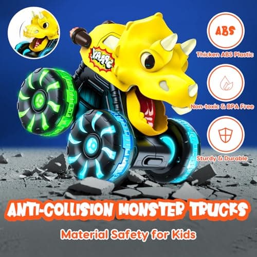 LED Wheels Dino Truck Toys for Toddler Boys Girls Gifts, Dinosaur Cars for 2 Year Old Boy Christmas Birthday Gifts Monster Truck Toys Dinosaur Cars, Press and Go Light Up Cars for Toddlers B0F5PVJJ9J