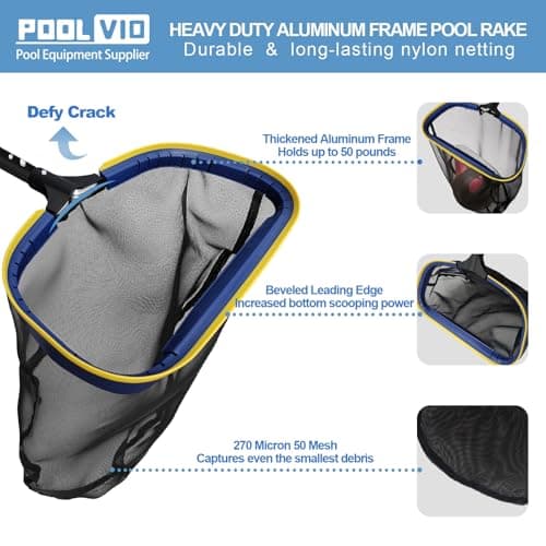 Poolvio 5-in-1 Pool Cleaning Kit - Includes Semi-Deep Skimmer Net, Aluminum Leaf Rake, 20' Pool Brush with 13ft Adjustable Pole