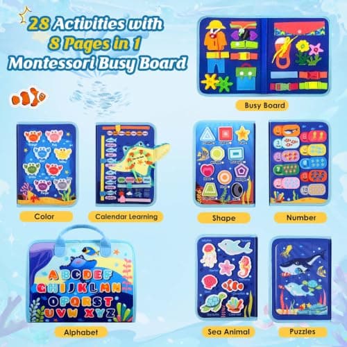 Winblo Toddler Busy Board - Montessori Toys for Toddler Boy Girl Birthday Gift, Educational Learning Sensory Busy Book for Toddlers Boys, Toddlers Activities Travel Toys for Airplane Car B0GYQZCVWG