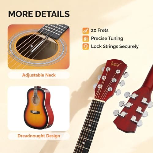 GLARRY 41in Full Size Acoustic Electric Guitar Beginner Kit with 15W Amp, 5-band EQ Dreadnought Design 6 Strings Electric Acoustic Guitar with Bag, Strap, Picks, Strings, Wrench, Sunset Color