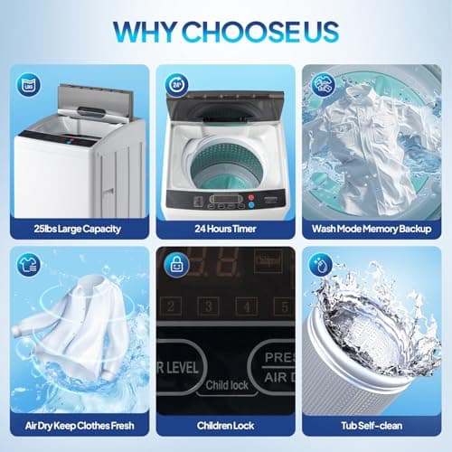 ROVSUN 25LBS Portable Washing Machine, Full-Automatic Electric Laundry Machine with Stainless Steel Drum, Compact Washer and Spin Dryer Combo with Drain Pump for Home, Apartment