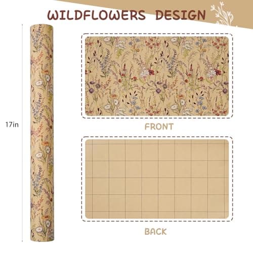 Tyzarglef Wild Flower Wrapping Paper Roll, 17 Inches x 32.8 Feet Kraft Floral Design Wrapping Paper for Women Girls Gifts, Birthdays, Weddings, Bridal Shower and Engagement B0F13926HD