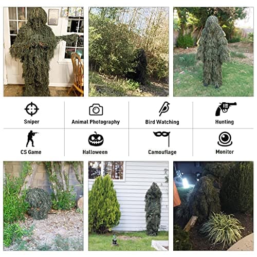 Seeutek 5 in 1 Ghillie Suit - 3D Camouflage Hunting Suits - Jacket, Pants, Hood, Carry Bag for Adults & Youth, M/L/XL/XXL