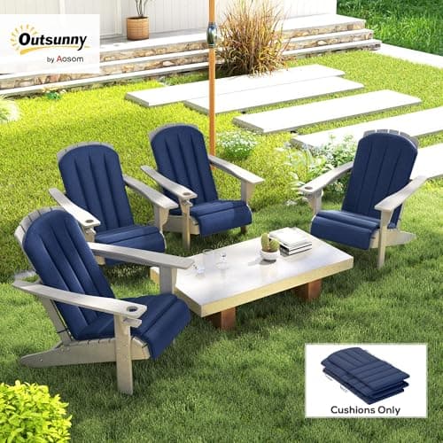 Outsunny Adirondack Chair Cushion Set of 4, Outdoor Chair Cushions with Ties, 25D High-Density Foam, High Back Patio Chair Cushions, Fade Resistant for Patio Furniture, 49" x 20" x 2", Navy Blue