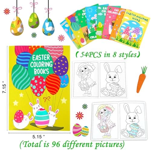 90shine 54PCS Easter Coloring Books for Kids-Egg Basket Stuffer Gifts Party Favors Class Activity Supplies Decorations B08Q36YXL9