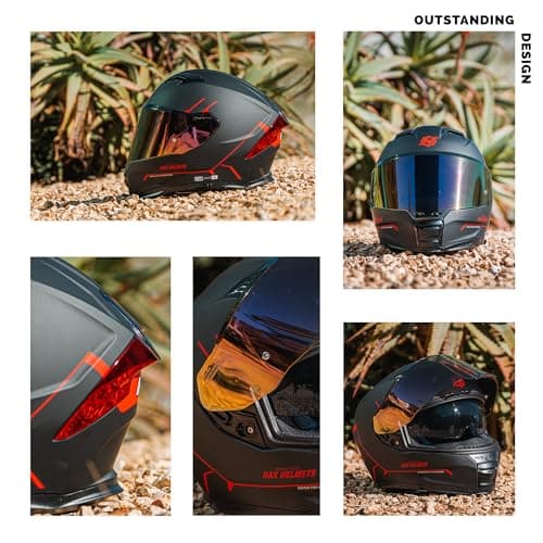 HAX Force Aerodynamic Full Face Helmet for Street & E-Bikes DOT & ECE Certified - Enhanced Dual Visor, Adult Size, Pinlock Ready Matte Black Red M