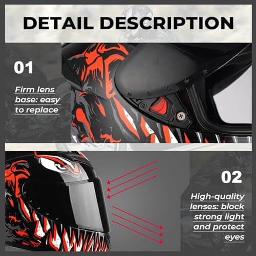 HTLNUZD Full Face Motorcycle Helmet Racing Motocross Helmets with Pinlock Compatible Clear&Tinted Visors DOT Model Approved Street Bike Helmet