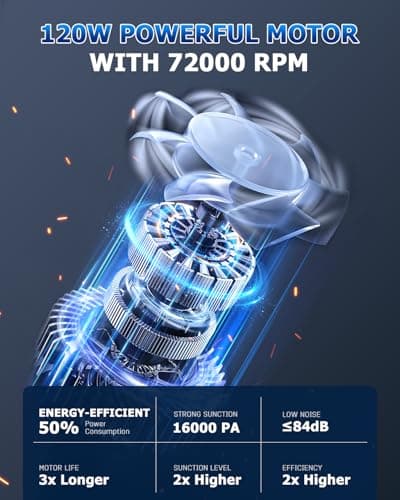 AHNR Handheld Vacuum Cordless, 16000PA Powerful Suction Hand Held Vacuum Dust Busters Cordless Rechargeable with LED Light & 2 HEPA Filters, Portable Car Vacuum Cleaner High Power for Car Home Office