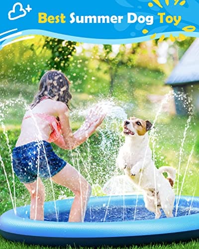Peteast Splash Pad for Dogs & Kids - Anti-Slip Dog Pool for Large Dogs, 0.58 mm Thickened Durable Outdoor Water Play Mat, Summer Sprinkler Toy for Backyard (67in, Blue)