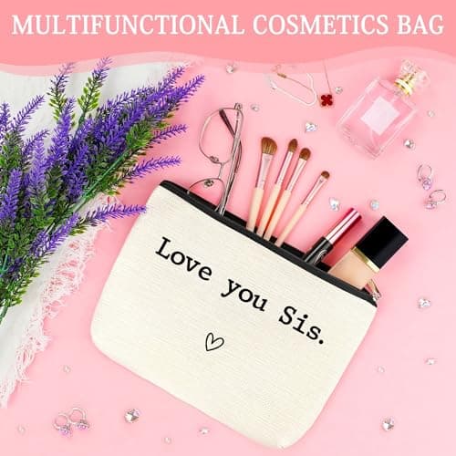 Sister Gifts from Sisters Birthday Gifts for Sisters Adult Best Sister Ever Gift Ideas for Women Cool Presents Set with Funny Glass Cup, Unique Makeup Bag, Scented Candle, Bracelet, Jewelry Tray