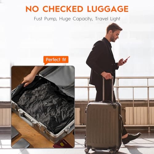 Vacuum Compression Bags with Wireless Pump – Space Saver Compression Bags for Luggage, No Checked Baggage, Triple Your Luggage Space, IP68, Reusable, Fits 20/24/28 Inch Suitcase (No Tracker)