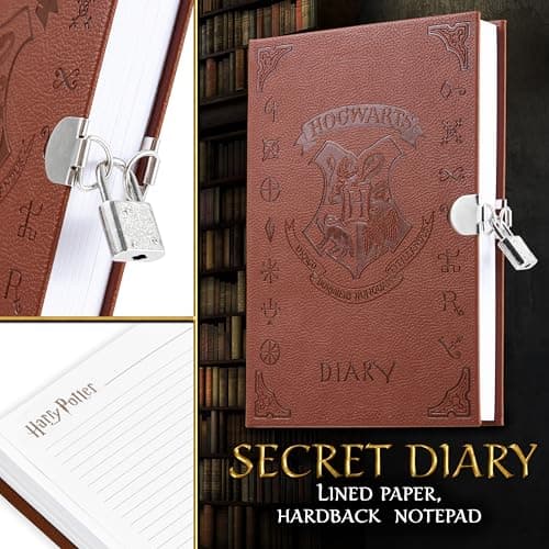 Harry Potter Lockable Diary with UV Invisible Ink Pen for Kids, Teens, Secret Journal with Key, Lined Pages, Stationery Supplies, Gifts for Kids (Brown UV Pen) B07WQY5HWP
