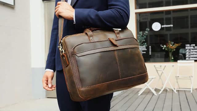 Masa Kawa Leather Briefcase for Men 17/15.6" Laptop Crossbody Shoulder Messenger Bag Business Travel Work Attache Case