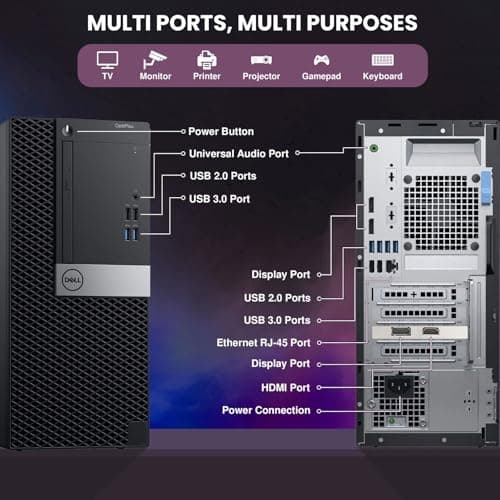 Dell Gaming Tower Desktop PC – Intel Core i5-6500 6th Gen – 16GB DDR4 RAM – 256GB SSD – 500GB HDD – GeForce GT 1030 – 22" Monitor – RGB Keyboard & Mouse – Windows 11 Pro – Gaming Computer (Renewed)